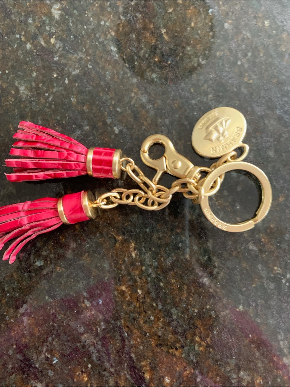 Brahmin Red & Gold Tassel Key Ring Handbag Charm Zipper Pull